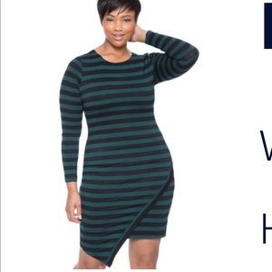 Eloquii stripe black/green dress asymmetrical hem